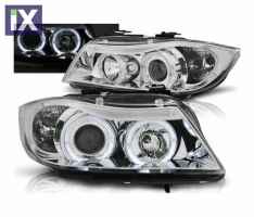 Φανάρια εμπρός angel eyes για BMW E90 (2005-2009) - chrome, χωρίς λάμπες (Η7) - σετ 2τμχ.