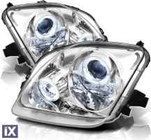 Φανάρια εμπρός angel eyes για Honda Prelude (1997-2001) - chrome , με λάμπες (Η1) - σετ 2τμχ.
