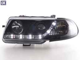 Φανάρια εμπρός led για Opel Astra F (1991-1994) - μαύρα , με λάμπες (Η1) - σετ 2τμχ.