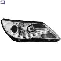 Φανάρια εμπρός led για Vw Tiguan (2007-2011) , chrome , με λάμπες (Η1) - σετ 2τμχ.