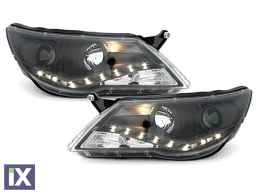Φανάρια εμπρός led για Vw Tiguan (2007-2011) , black , με λάμπες (Η1) - σετ 2τμχ.