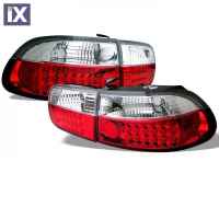 Πίσω φανάρια led για Honda Civic  (1991-1995) 2D / 4D - κόκκινα , chrome - σετ 2τμχ.
