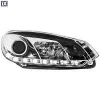 Φανάρια εμπρός led για Vw Golf 6 , μαύρα , με λάμπες (Η1) - σετ 2τμχ.