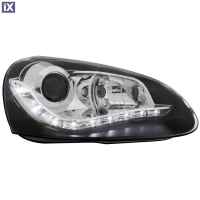 Φανάρια εμπρός led για εργοστασιακά xenon για Vw Golf 5 , μαύρα , χωρίς λάμπες (Η7) - σετ 2τμχ.