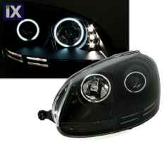 Φανάρια εμπρός angel eyes για VW Golf 5 - μαύρα με λάμπες (Η1) - σετ 2τμχ.