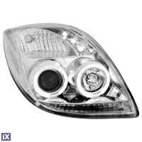 Φανάρια εμπρός angel eyes για Toyota Yaris (2006-2009) - chrome , με λάμπες (Η1) - σετ 2τμχ.