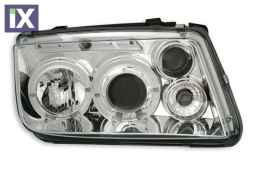 Φανάρια εμπρός angel eyes για Vw Bora - chrome , με λάμπες (Η1) - σετ 2τμχ.