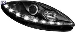 Φανάρια εμπρός led για Seat Altea /Leon / Toledo (2009+) - μαύρα , με λάμπες (Η1) - σετ 2τμχ.