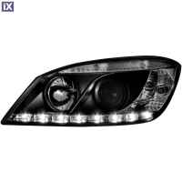 Φανάρια εμπρός led για Mercedes C-CLASS W204 (2011+) , μαύρα ,με λάμπες (Η1) - σετ 2τμχ.