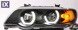 Φανάρια εμπρός 3D angel eyes για BMW X5 (1999-2003) - μαύρα , χωρίς λάμπες (Η7) - σετ 2τμχ.