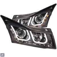 Φανάρια εμπρός led για Chevrolet Cruze (2009-2012) - μαύρα , με λάμπες (Η1) - σετ 2τμχ.