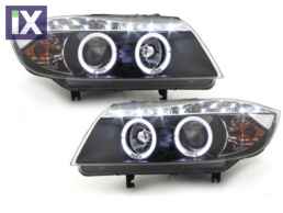 Φανάρια εμπρός led Dayline για BMW E90(2005-2008) - μαύρο , με λάμπες (Η1) - σετ 2τμχ.