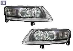 Φανάρια εμπρός angel eyes για Audi A6 (2004-2007) -μαύρο , χωρίς λάμπες (Η7) - σετ 2τμχ.