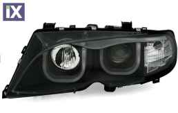 Φανάρια εμπρός angel eyes για BMW E46 sedan (2001-2003) - μαύρα , με λάμπες (Η1) - σετ 2τμχ.