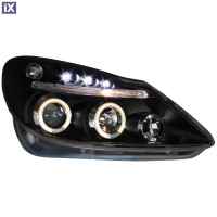Φανάρια εμπρός led angel eyes για Opel Corsa D (2006-2010) - μαύρα , με λάμπες (Η1) - σετ 2τμχ.