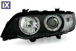 Φανάρια εμπρός angel eyes για BMW X5 με εργοστασιακά xenon (1999-2003) - μαύρα , χωρίς λάμπες (Η7) - σετ 2τμχ.