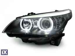 Φανάρια εμπρός angel eyes led για BMW E60 (2003-2007) - μαύρα , χωρίς λάμπες (Η7) - σετ 2τμχ.
