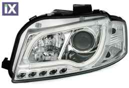 Φανάρια εμπρός led Lightbar Design για Audi A3 (2003-2008) - chrome , με λάμπες (Η1) - σετ 2τμχ.