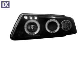 Φανάρια εμπρός angel eyes για Vw Passat 3Β/B5 (1997-2000) - black  , με λάμπες (Η1) - σετ 2τμχ.