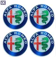 ALFA ROMEO ΑΥΤΟΚΟΛΛΗΤΑ ΣΗΜΑΤΑ ΖΑΝΤΩΝ 6 cm ΜΠΛΕ/ΧΡΩΜΙΟ ΜΕ ΕΠΙΚΑΛΥΨΗ ΣΜΑΛΤΟΥ  - 4 ΤΕΜ.