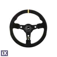ΤΙΜΟΝΙ RACING CORSA 350mm ΤΡΙΑΚΤΙΝΟ ΣΟΥΕΤ ΜΑΥΡΟ LUISI