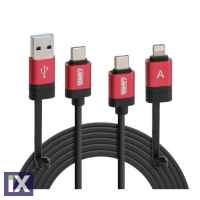 ΚΑΛΩΔΙΟ ΦΟΡΤΙΣΗΣ ΚΑΙ ΣΥΓΧΡΟΝΙΣΜΟΥ USB TYPE C-MICRO USB-USB 3.0-APLLE 8 PIN 100cm (ΚΟΚΚΙΝΟ) RED LINE