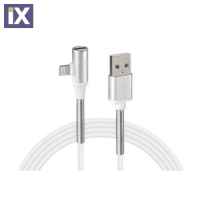 ΚΑΛΩΔΙΟ USB ΦΟΡΤΙΣΗΣ ΚΑΙ ΑΝΤΑΠΤΟΡΑΣ ΑΚΟΥΣΤΙΚΩΝ APPLE (8 PIN) 90 ΜΟΙΡΩΝ IRON SILVER LINE (200 cm)