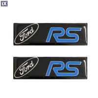 FORD RS ΣΗΜΑΤΑ ΒΙΔΩΤΑ 10 Χ 3 cm ΕΠΟΞΕΙΔΙΚΗΣ ΡΥΤΙΝΗΣ (ΥΓΡΟ ΓΥΑΛΙ) ΣΕ ΜΑΥΡΟ/ΧΡΩΜΙΟ/ΜΠΛΕ ΜΕ LOGO ΓΙΑ ΠΑΤΑΚΙΑ - 2 ΤΕΜ.