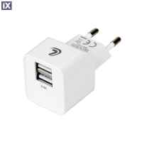 ΦΟΡΤΙΣΤΗΣ ME OIKIAKH ΠΡΙΖΑ 220/240V 12W 2400mA ΜΕ 2 ΘΥΡΕΣ USB (A+A) LAMPA - 1 ΤΕΜ