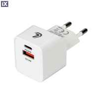 ΦΟΡΤΙΣΤΗΣ ME OIKIAKH ΠΡΙΖΑ 220/240V 20W  ΜΕ 2 ΘΥΡΕΣ USB (A+C) LAMPA - 1 ΤΕΜ.