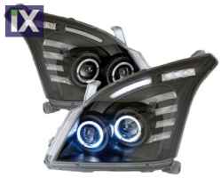 Φανάρια εμπρός angel eyes για Toyota Land Cruiser 120 (2003-2009) - μαύρα , χωρίς λάμπες (Η7) - σετ 2τμχ.