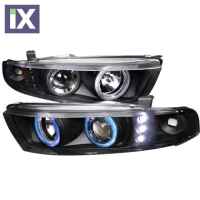 Φανάρια εμπρός led angel eyes για Mitsubishi Galant (1996-2006) - μαύρα , με λάμπες (Η1) - σετ 2τμχ.