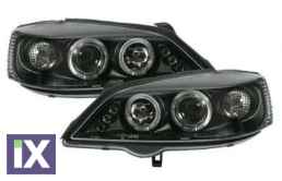 Φανάρια εμπρός led angel eyes για Opel Astra G (1998-2004) - μαύρα , με λάμπες (Η1) - σετ 2τμχ.