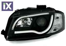 Φανάρια εμπρός led Lightbar design για Audi A3 (2008-2012) - chrome ,μαύρα , με λάμπες (Η1) - σετ 2τμχ.
