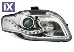 Φανάρια εμπρός led για Audi A4 B7 (2004-2008) - chrome , με λάμπες (Η1) - σετ 2τμχ.