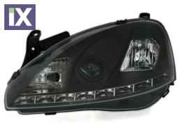 Φανάρια εμπρός led για Opel Corsa C (2001-2006) - μαύρα , με λάμπες (Η1) - σετ 2τμχ.